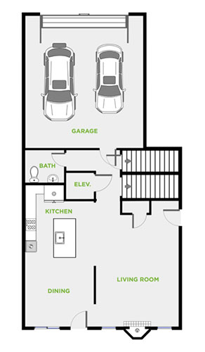 2 Bedroom (End Unit), Level 1